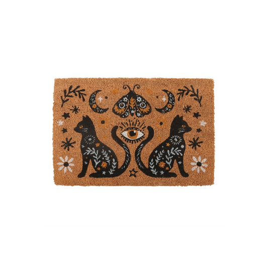 Witchy Black Cat Doormat – Mystical Moon & Eye Design