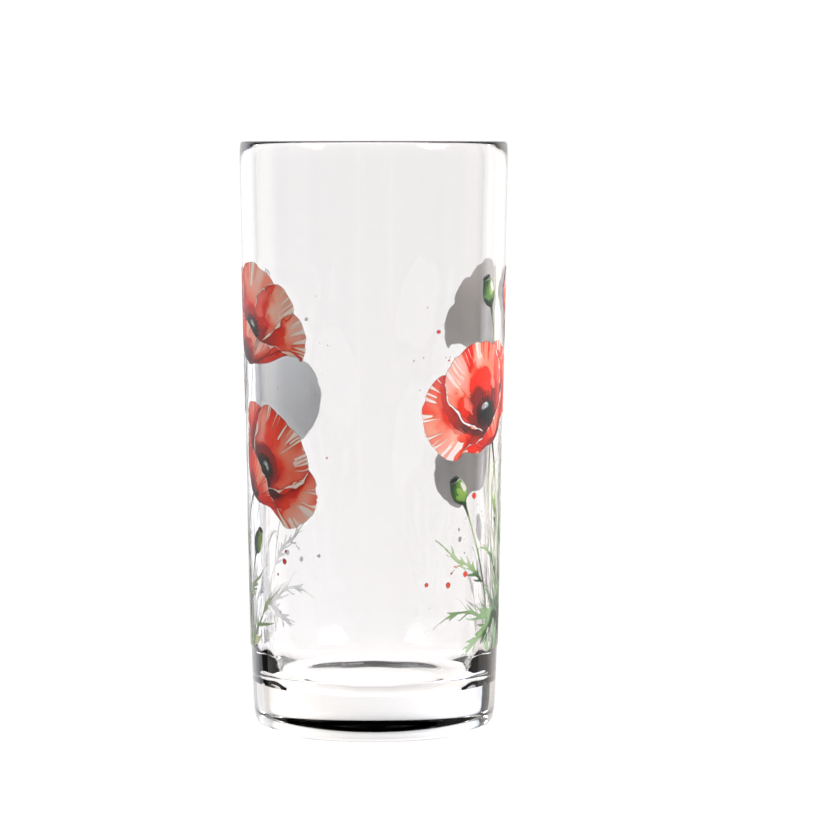 Red Poppy Watercolour Highball Glass