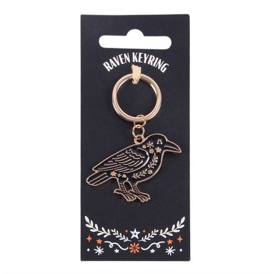 Raven Keyring – Witchy Folk Art Enamel Keychain