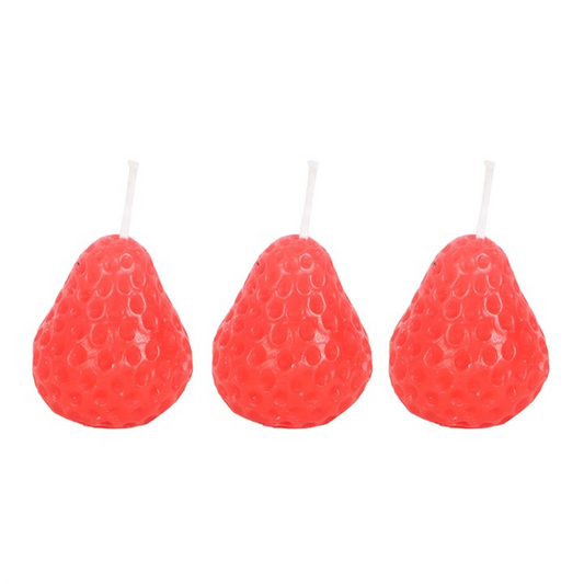 Set of 3 Strawberry Shaped Candles – Cute Fruit Candles