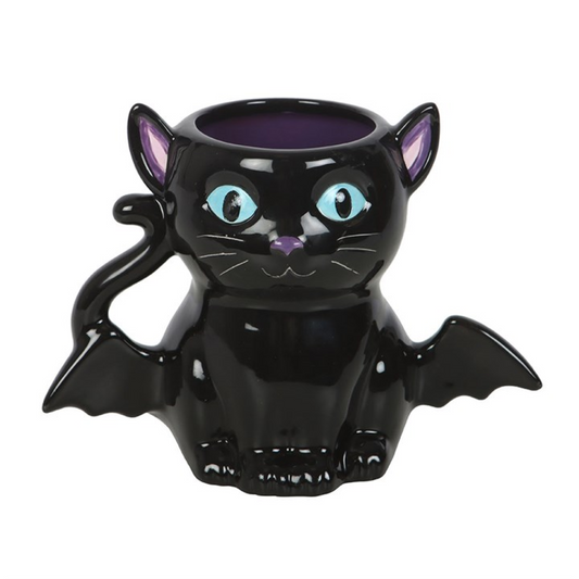 Black Cat Bat Wing Mug | Witchy Cat Gift UK