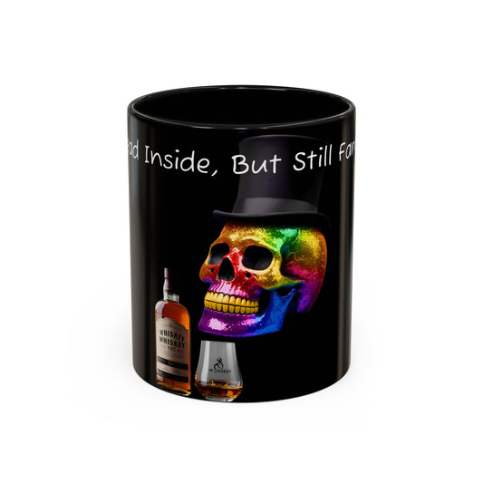 Dead Inside but still fancy Rainbow Skeleton Top Hat Whiskey Accent Coffee Mug (11, 15oz)