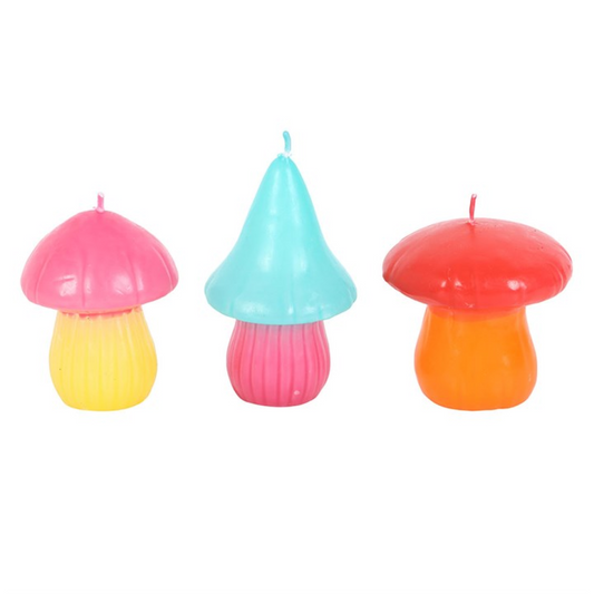 Set of 3 Colourful Mushroom Shaped Candles – Cute Kawaii Home Décor