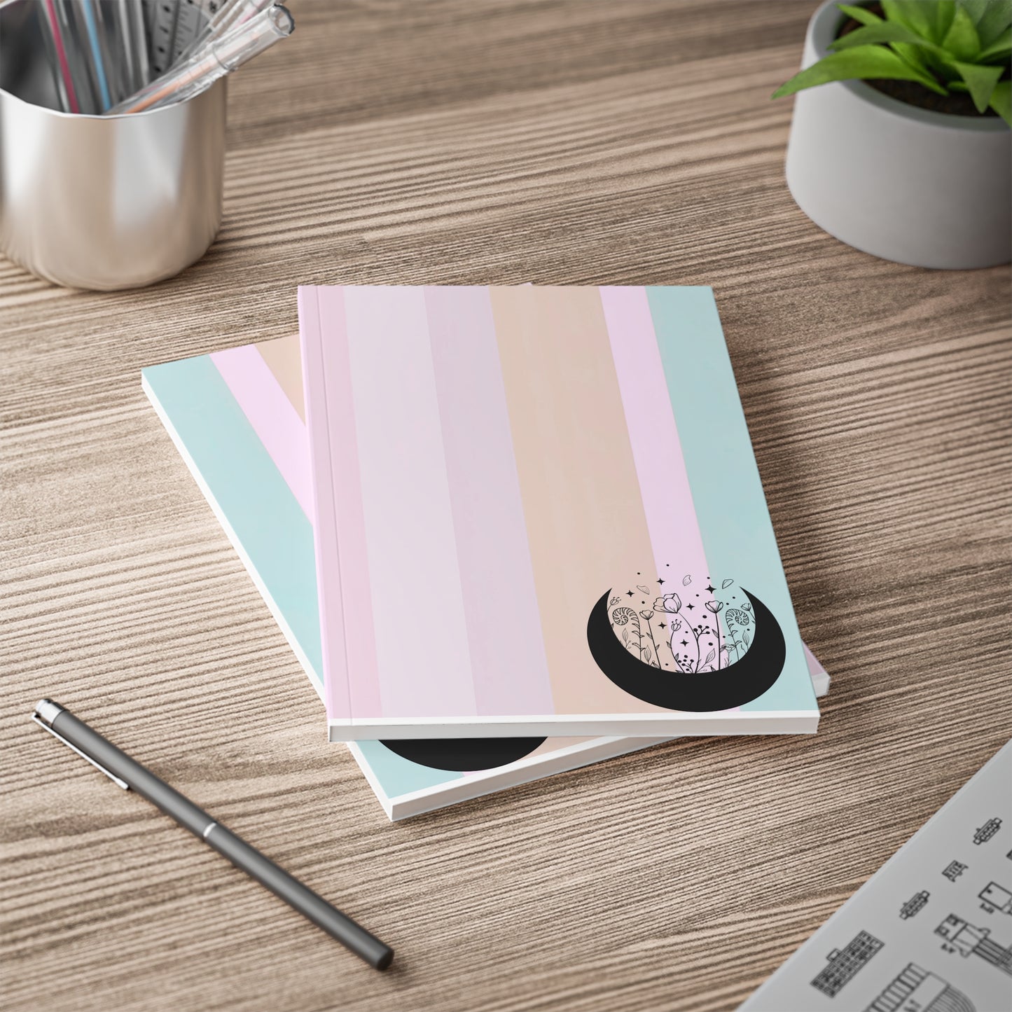Aesthetic Softcover Notebook, Moon Floral Journal, Pastel Planner, Creative Writing Pad, Gift for Writers and Artists