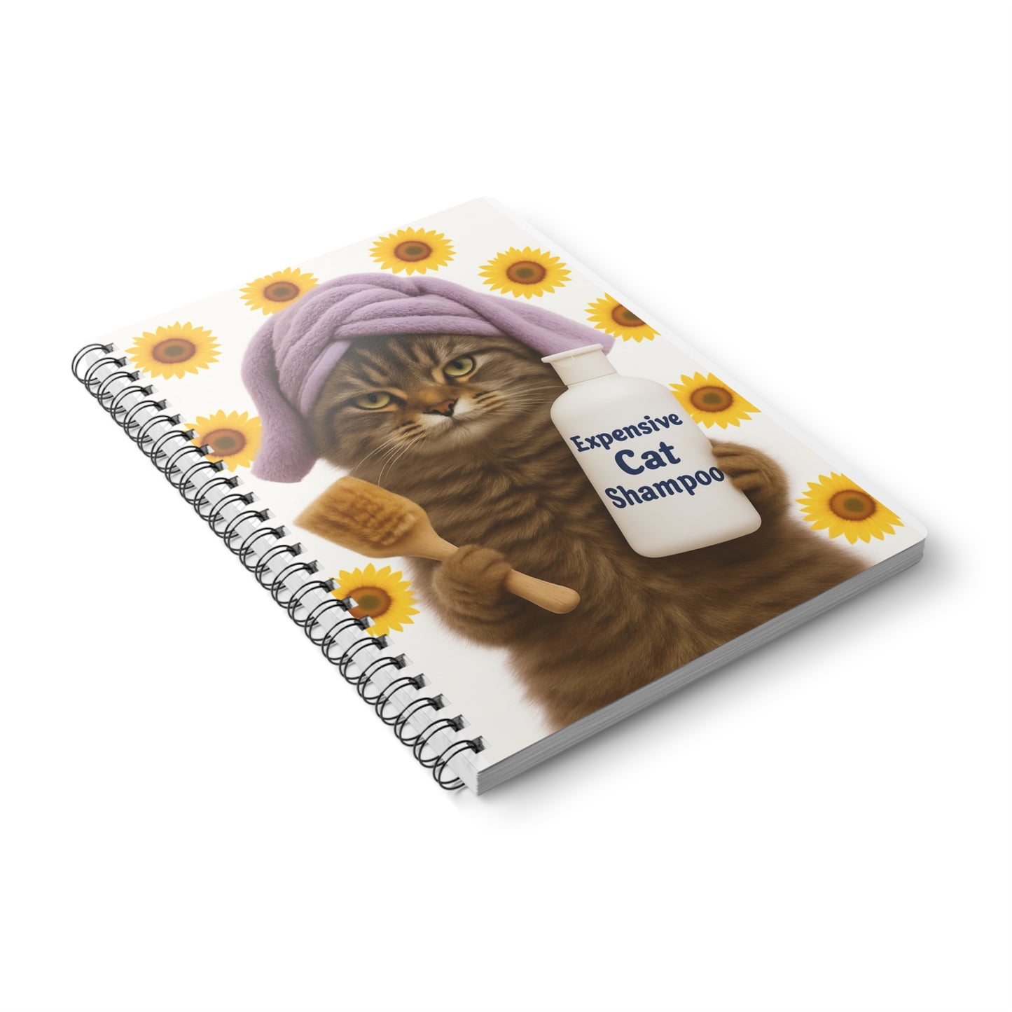 Whimsical Cat-Themed Wirobound Notebook - Perfect for Cat Lovers, Journaling, Gift, A5, Sunflower Design, Cute Stationery