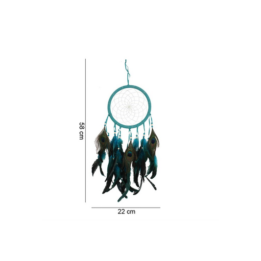 Turquoise Peacock Feather Dreamcatcher – Boho Wall Hanging