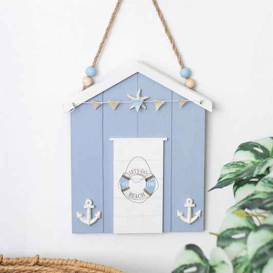 Blue Beach Hut Hanging Decoration – Coastal Wall Décor