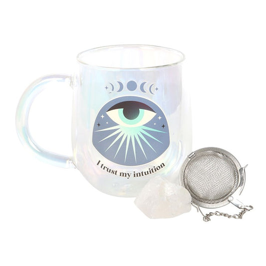 Intuition Double Walled Glass Mug with Aura Crystal Tea Infuser