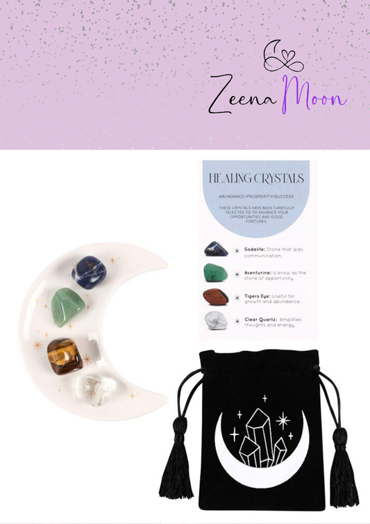 Success Healing Crystal Set with Moon Trinket Dish
