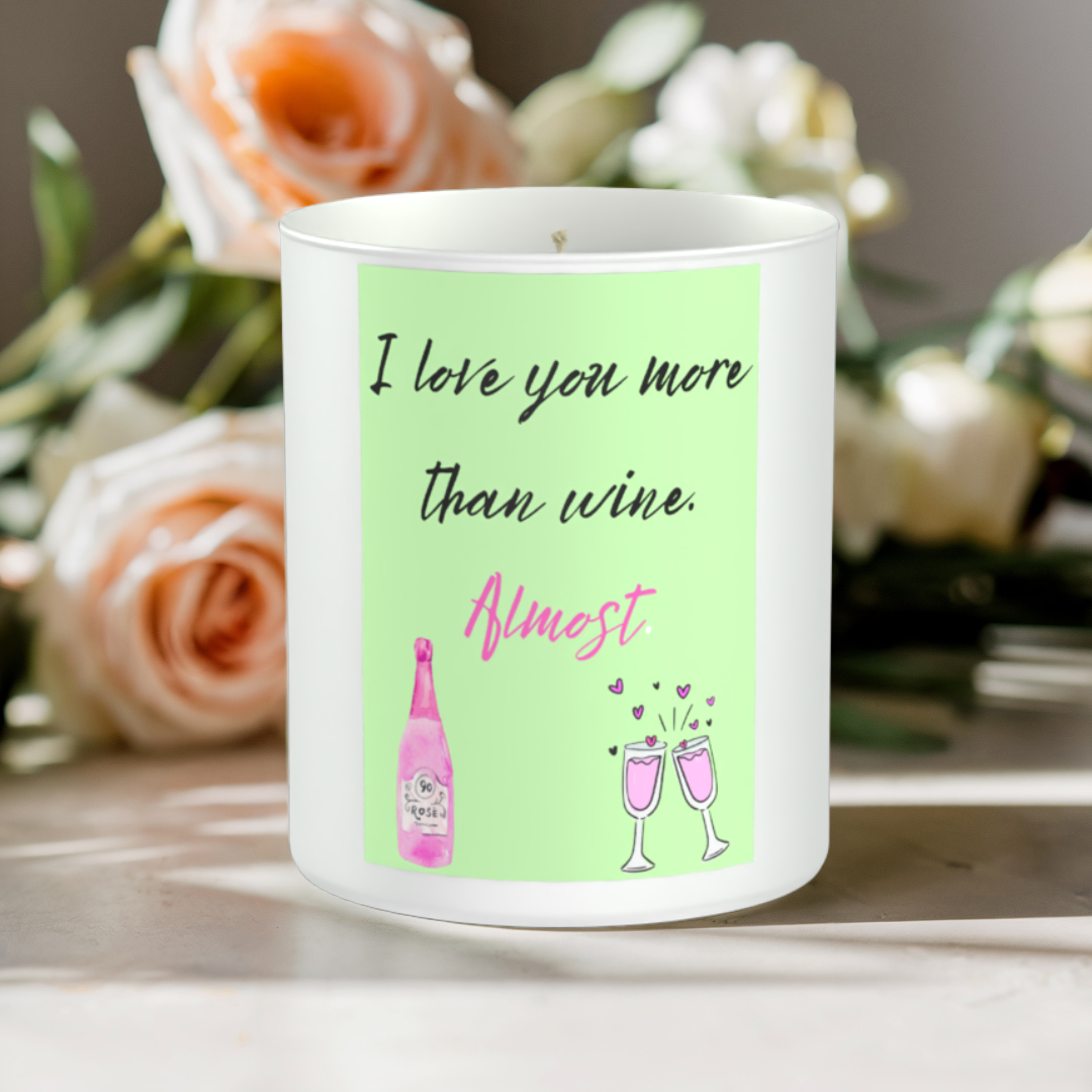 I love you more than wine. 200g White candle ‘Sandy Bay'