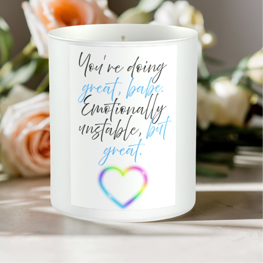 Emotionally Unstable Funny 200g White candle ‘Sandy Bay'