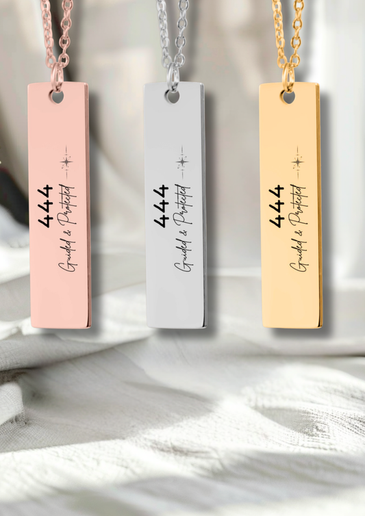 444 Angel Number Necklace – Guided & Protected | Engraved Bar Pendant