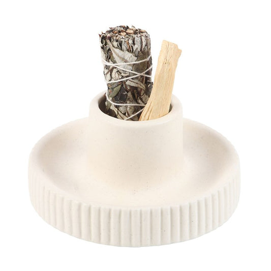 *Cream Ribbed Ceramic Smudge Bowl (12/24)