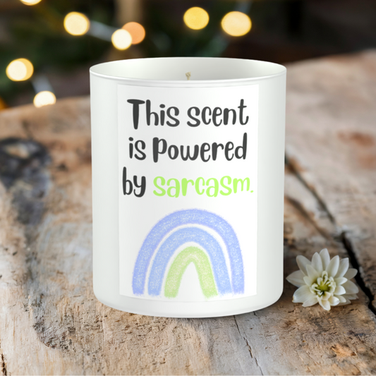 This Scent Is Powered By Sarcasm 200g White candle ‘Sandy Bay'
