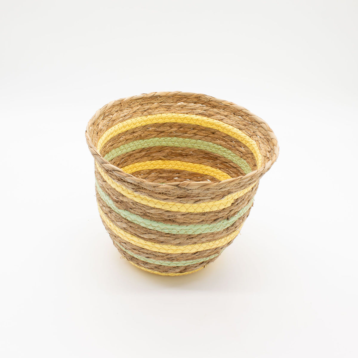 Seagrass & Straw Woven Storage Baskets – Yellow & Green Set of 3