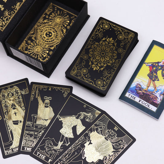 Black and Gold Foil Tarot Set – 78 Cards & Guidebook