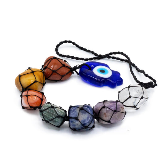 Seven Chakra Hamsa Hand Hanging Crystal Pendant