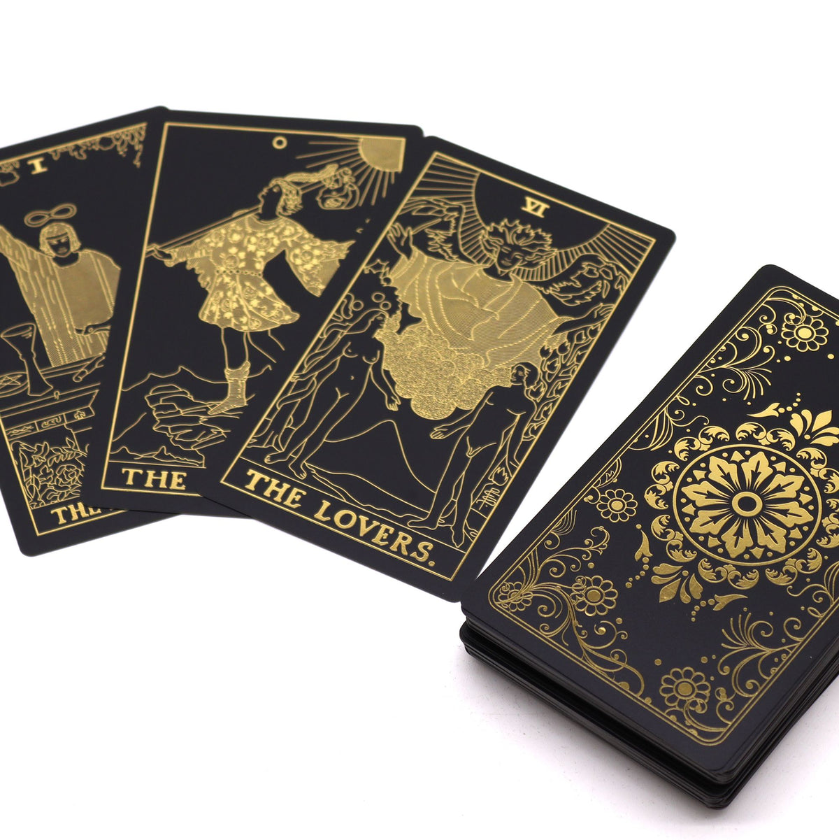 Black and Gold Foil Tarot Set – 78 Cards & Guidebook
