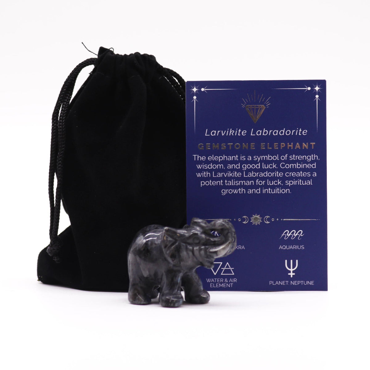 Larvikite Lucky Elephant – Gemstone Figurine