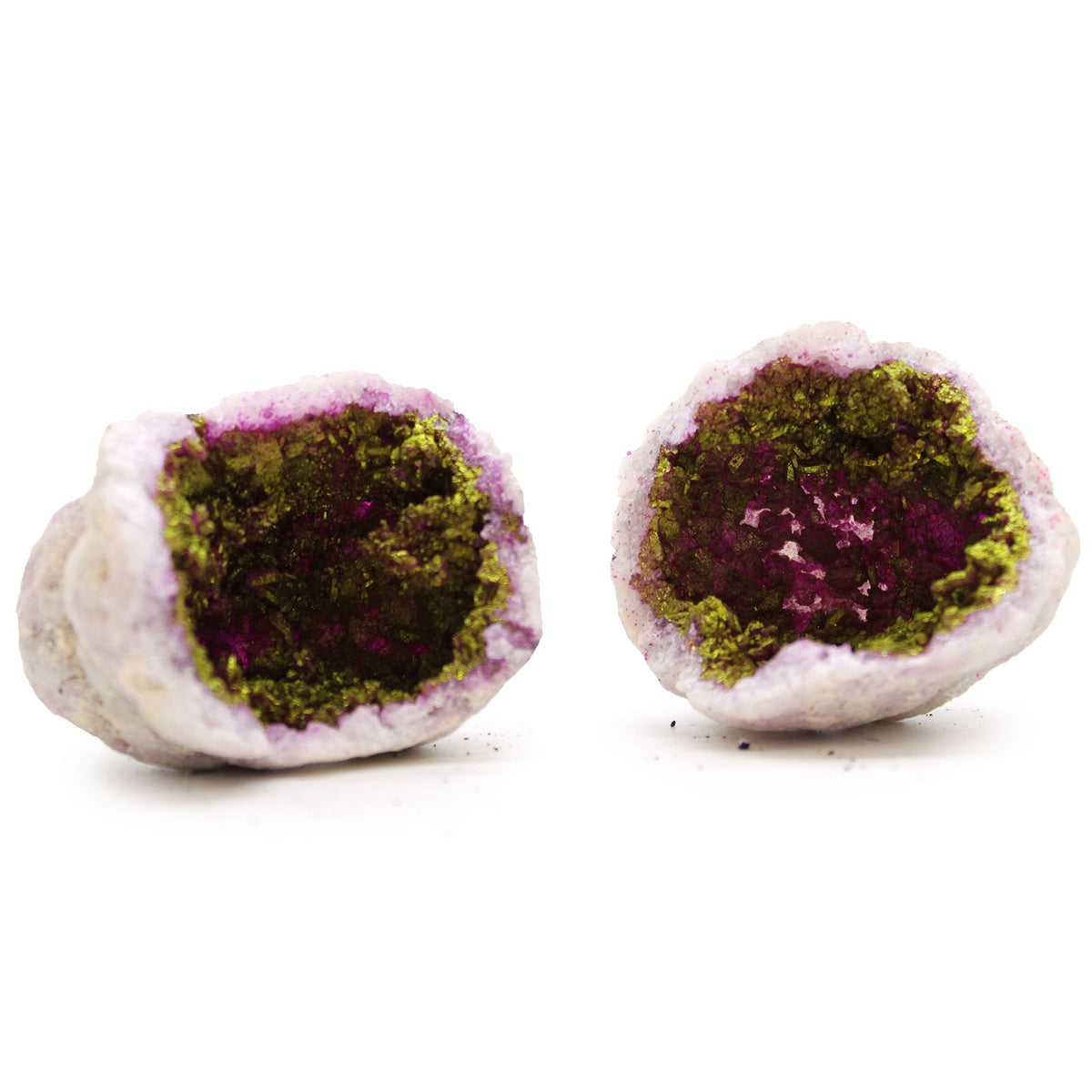 Pink & Gold Calcite Geode – Natural Crystal Geode 8.5cm