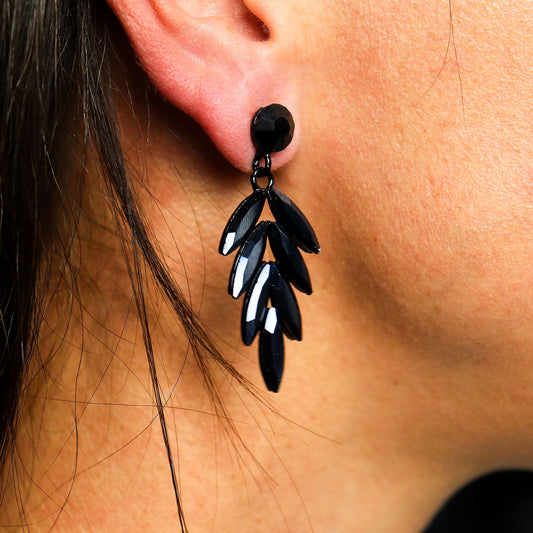 Jet Black Vintage Glass Drop Earrings | Gothic Statement Jewellery
