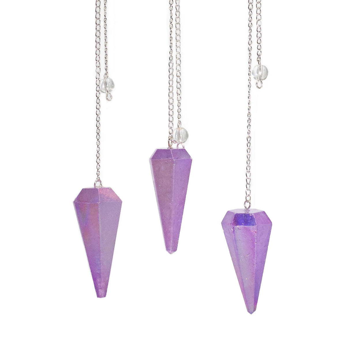 Purple Aura Quartz Crystal Pendulum – 4cm Six-Sided Point