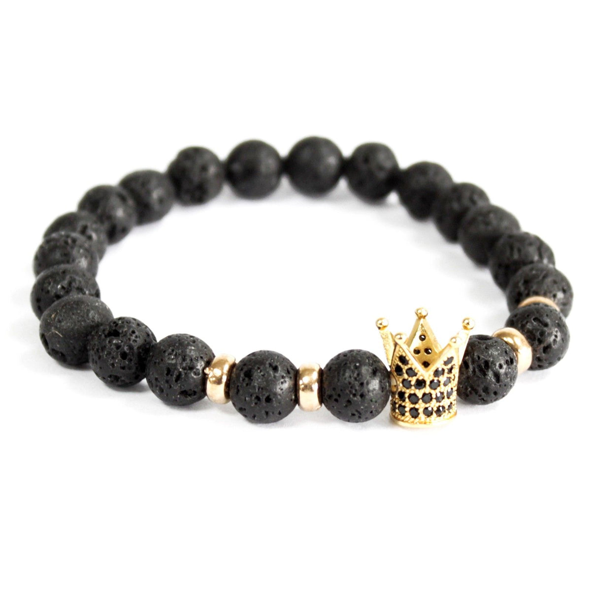Lava Stone Gemstone Bracelet with Gold Crown Charm