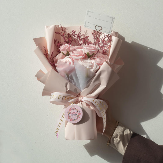 Pink Soap Rose Bouquet & Gift Card | Romantic Gift
