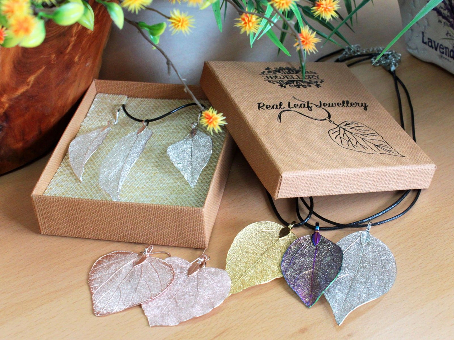 Necklace & Earring Set - Heart Leaf - Silver