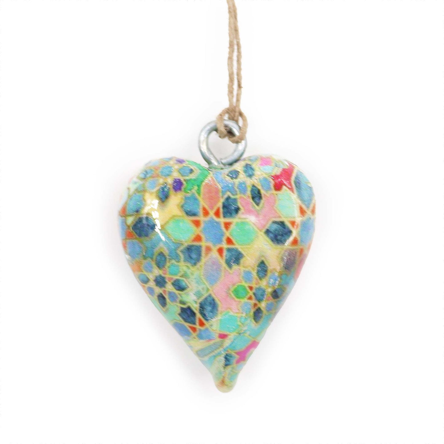 Small Decor Wood Heart - Mediterranean Tile Pattern