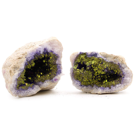 Purple & Gold Calcite Geode | Natural Crystal Rock Display