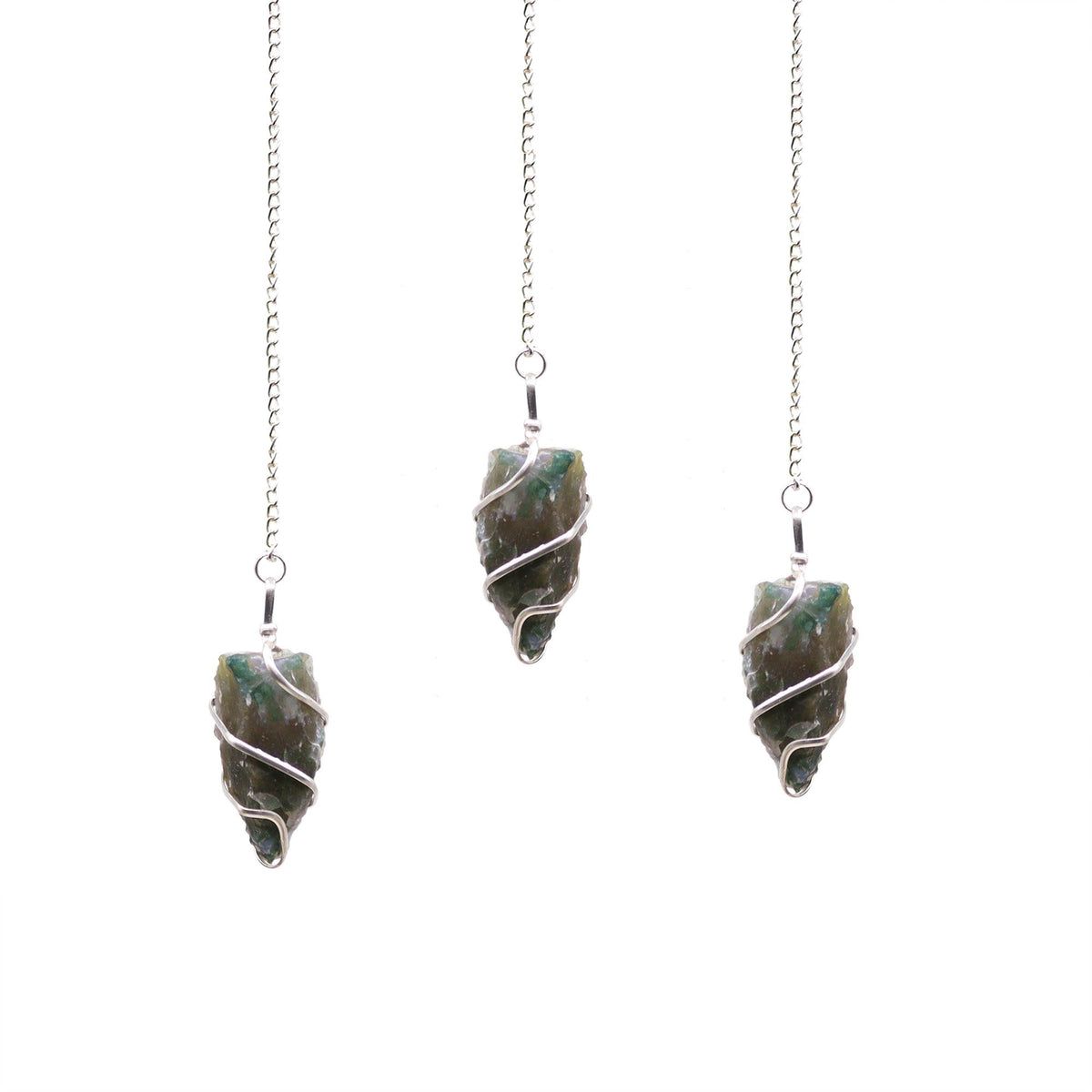 Raw Moss Agate Crystal Pendulum – Natural Gemstone Dowsing Pendulum