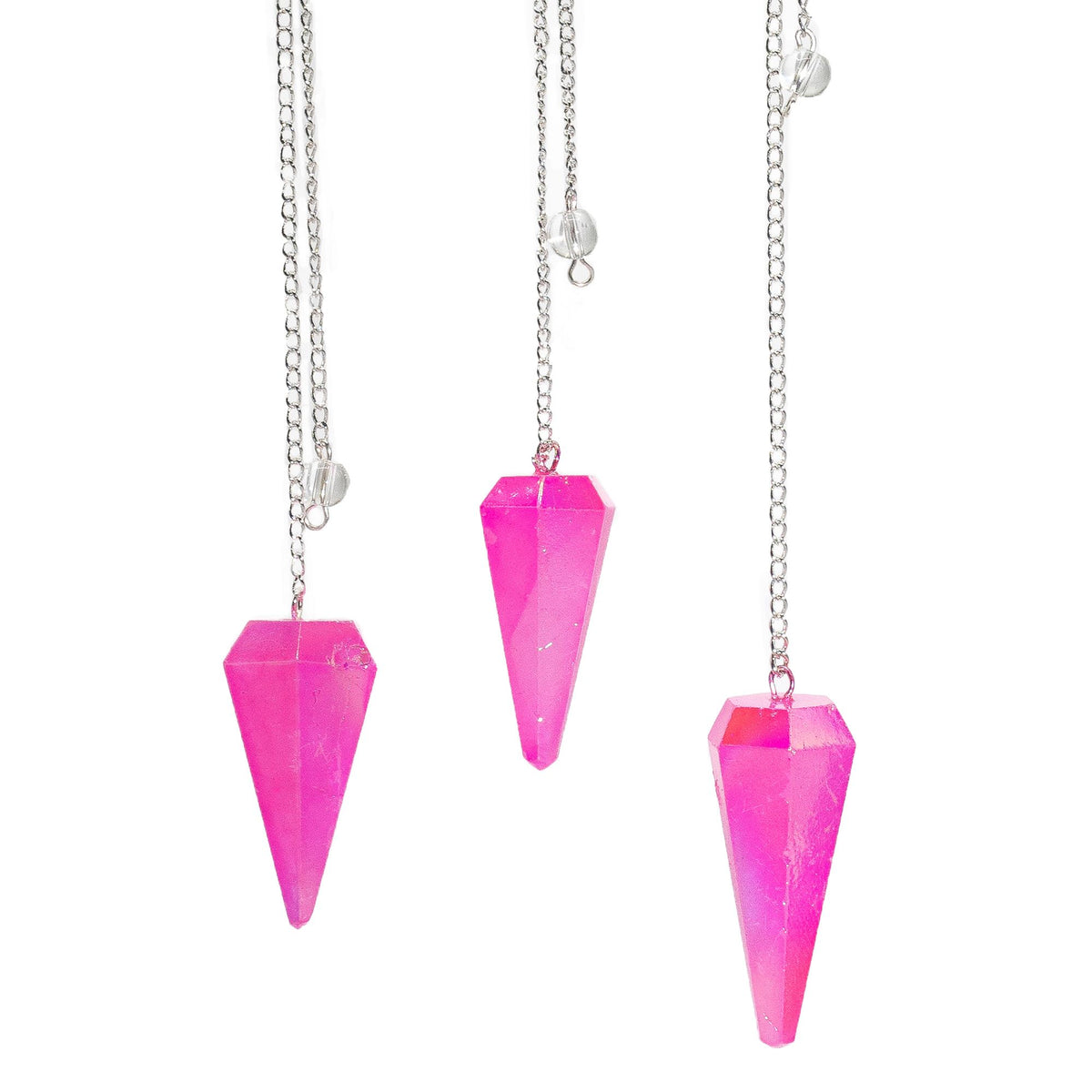 Pink Aura Quartz Crystal Pendulum – 4cm Six-Sided Point