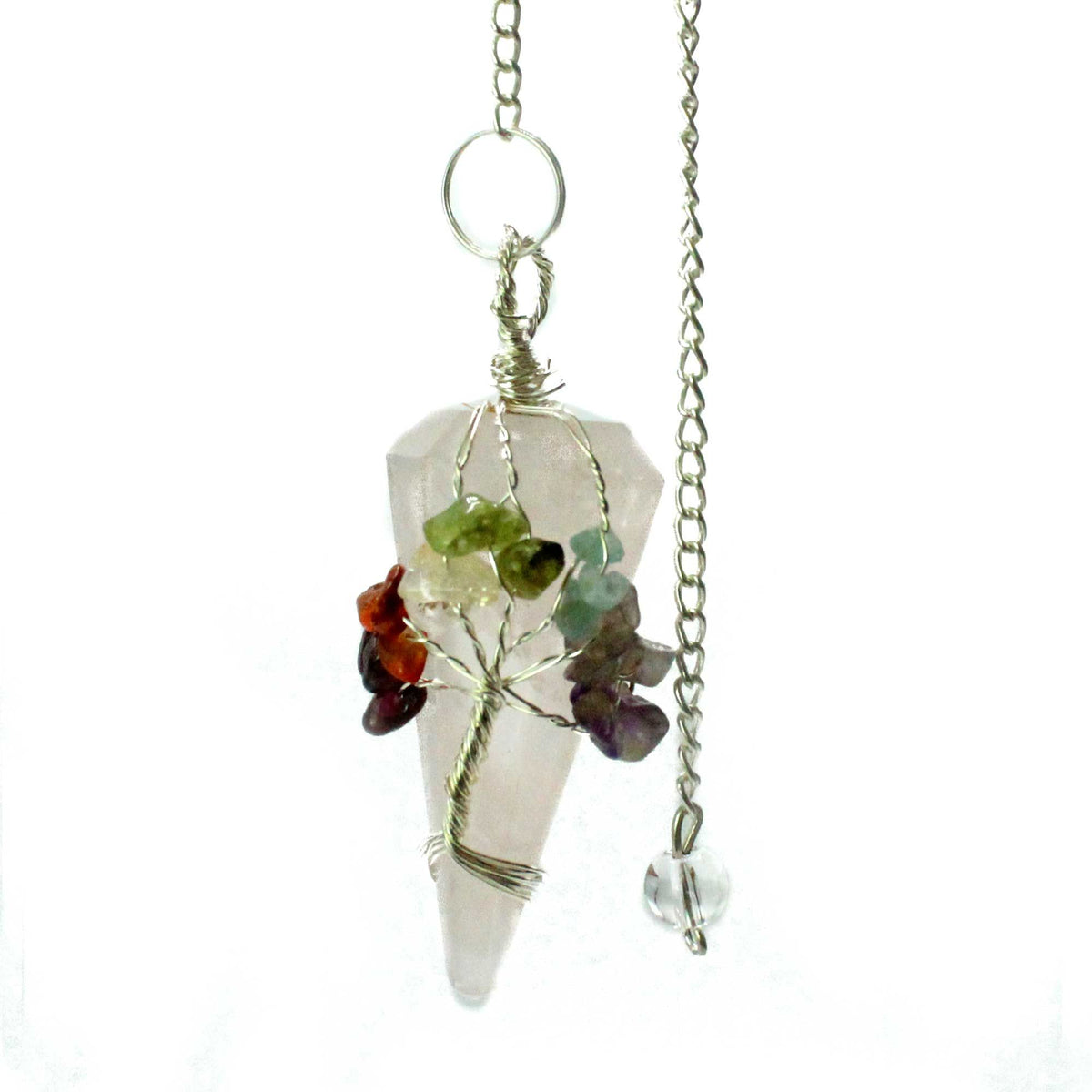 Rose Quartz Seven Chakra Crystal Pendulum – Tree of Life