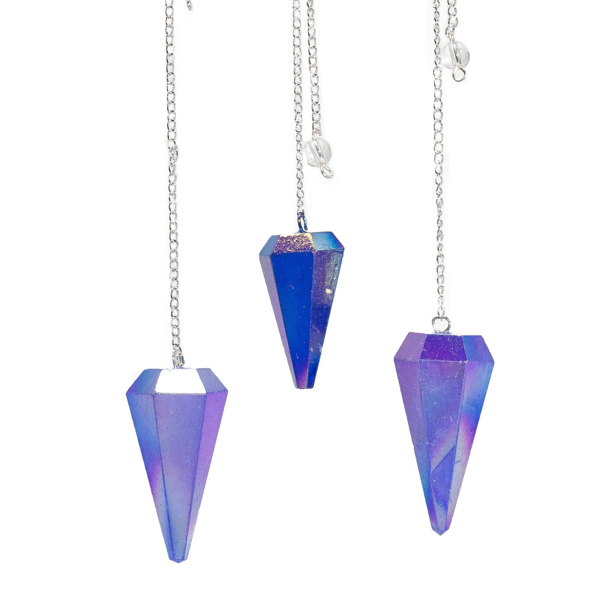 Blue Aura Quartz Crystal Pendulum – 4cm Six-Sided Point
