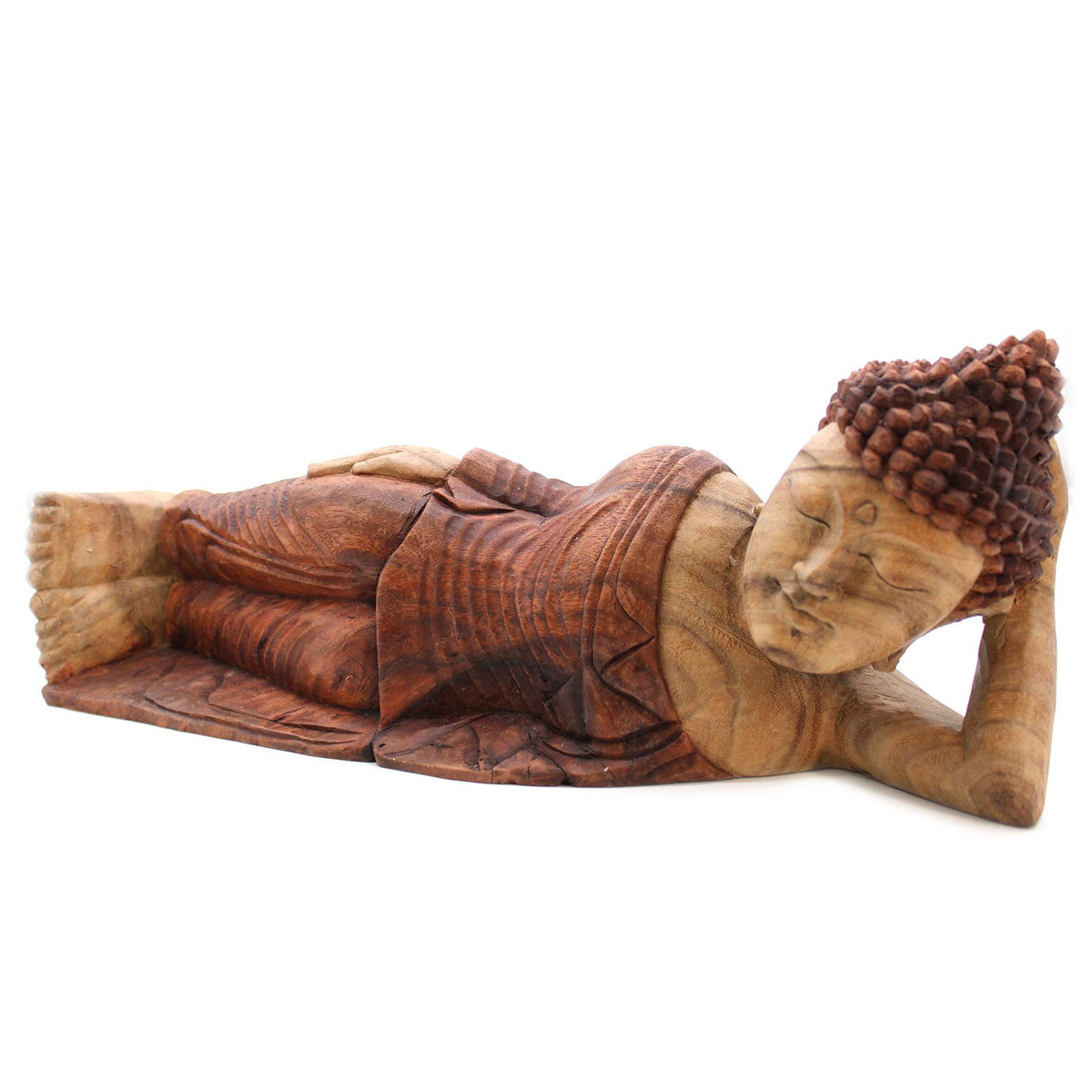 Hand-Carved Suar Wood Buddha Statue