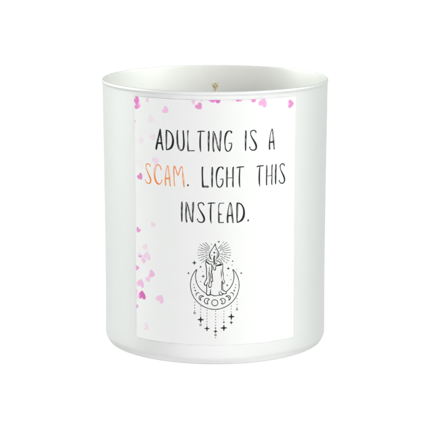 Adulting Is A Scam 200g White candle ‘Sandy Bay'
