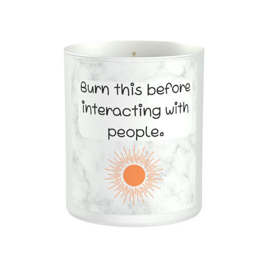 Burn This Before Interacting With People 200g White candle ‘Sandy Bay'