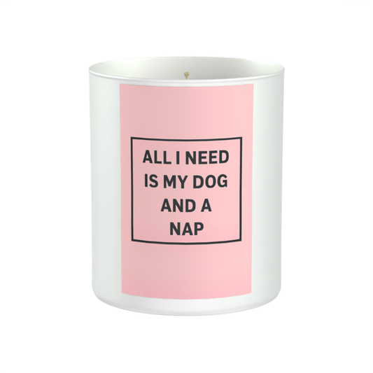 All I Need is a Dog and a Nap 200g White candle ‘Sandy Bay'