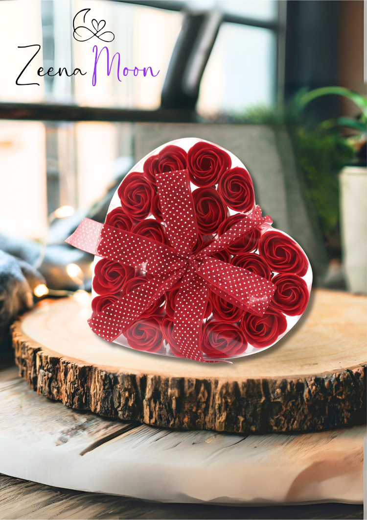Red rose soap flower heart bouquet gift – Zeena Moon UK