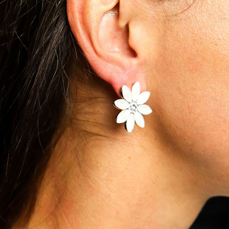 White floral statement earrings – Zeena Moon UK