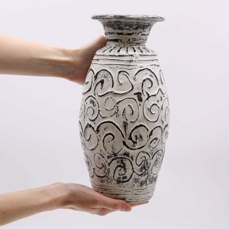 Balinese ceramic vase with carved pattern – boho home decor
