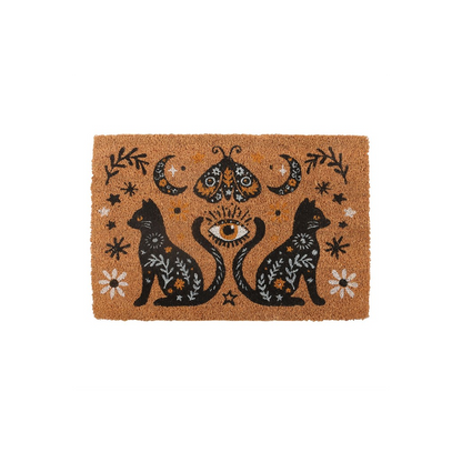 Witchy Black Cat Doormat – Mystical Moon & Eye Design