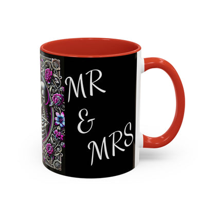 Mr & Mrs Skeleton Flower Accent Coffee Mug (11, 15oz)
