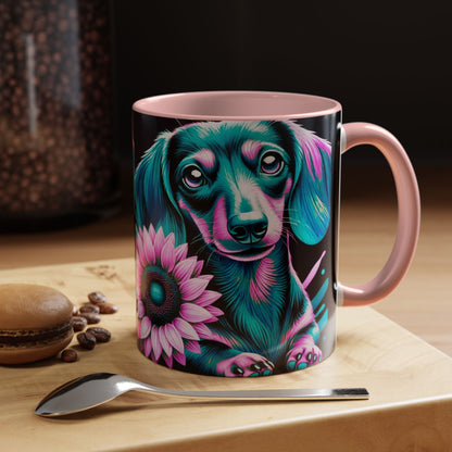 Dachshund Flower Mug Accent Coffee Mug (11, 15oz)