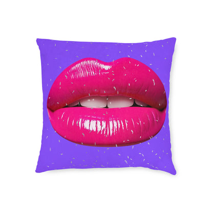 Vibrant Purple Lip Print Square Cushion, Decorative Throw Cushion, Boho Home Decor, Couch Cushion, Gift for Her, Pop Art Accent