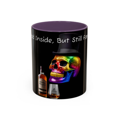 Dead Inside but still fancy Rainbow Skeleton Top Hat Whiskey Accent Coffee Mug (11, 15oz)