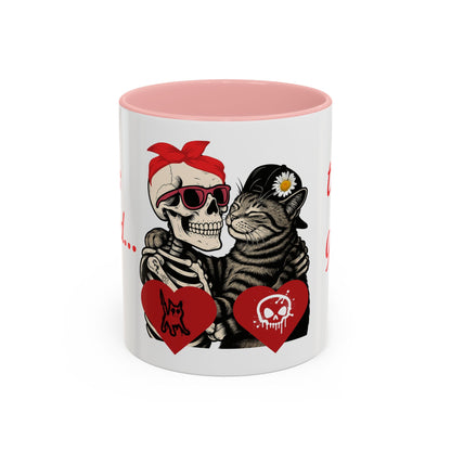 Romantic Skull & Cat Coffee Mug - Perfect for Cat Lovers