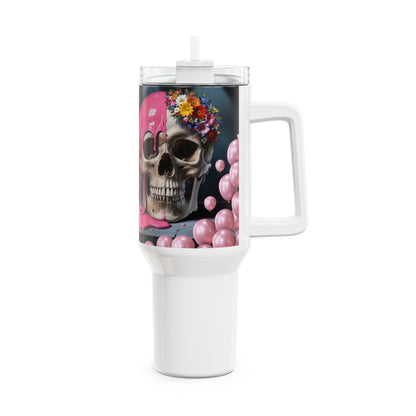 Gothic Skull Tumbler, 40oz Pink Drip Travel Mug | Unique Gift for Halloween, Cool Water Bottle, Skull Design Tumbler