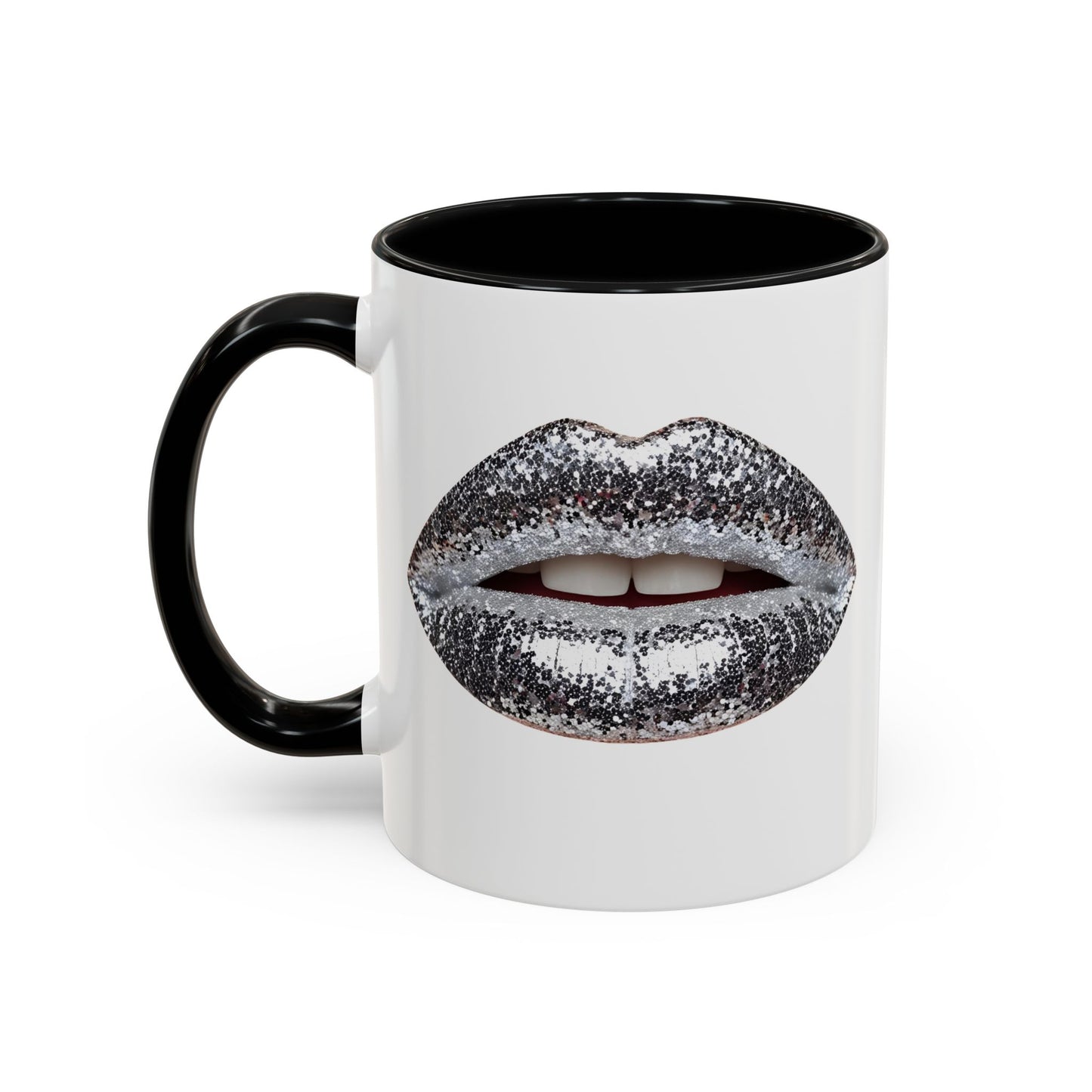 Silver Glitter Lips Accent Coffee Mug (11, 15oz)